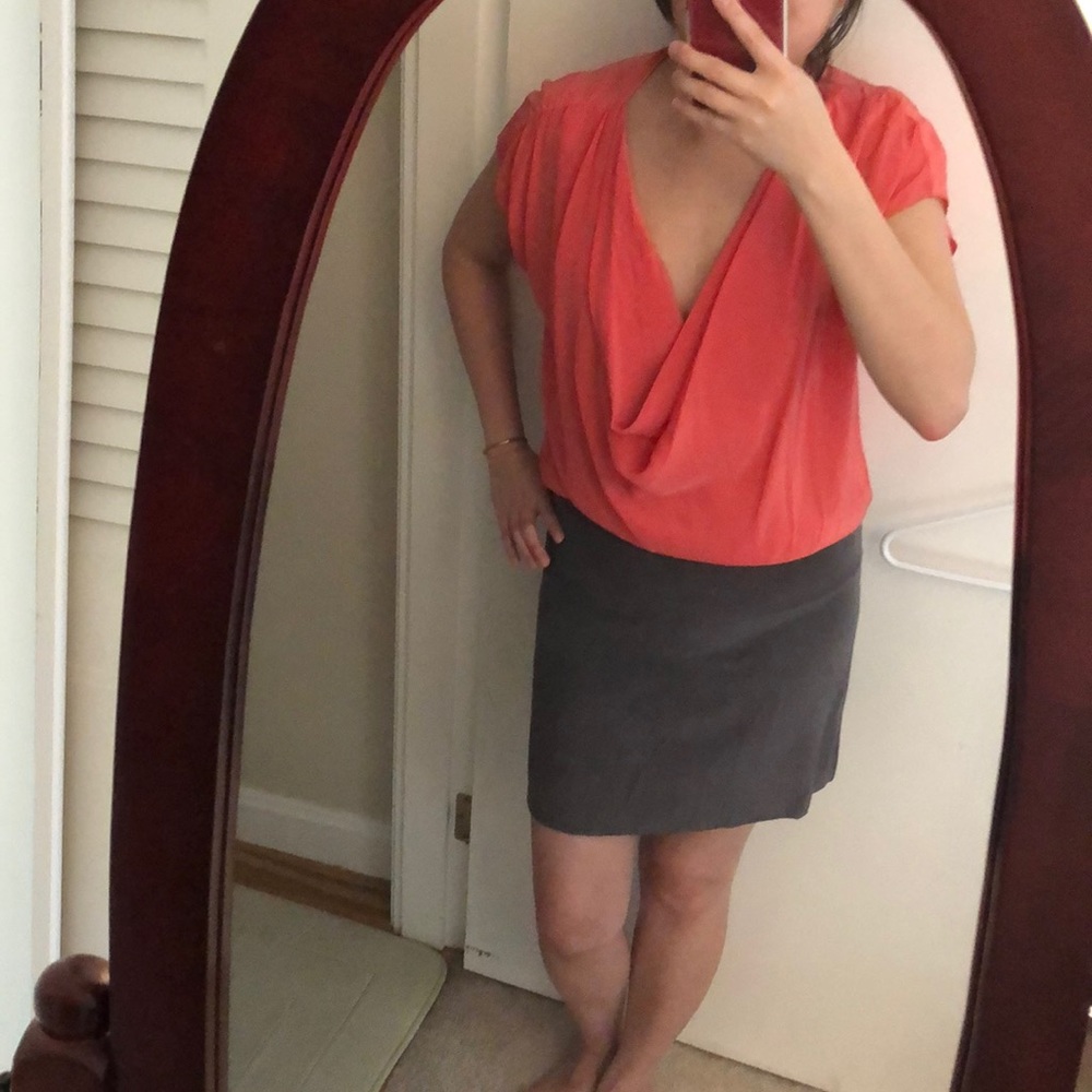 Black Halo Coral and Gray Blouson Cowl Neck Dress